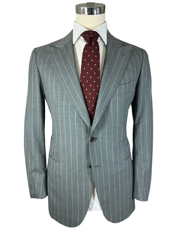 Cesare Attolini Suit Gray Stripes Peak Lapel EU 44/ US 34