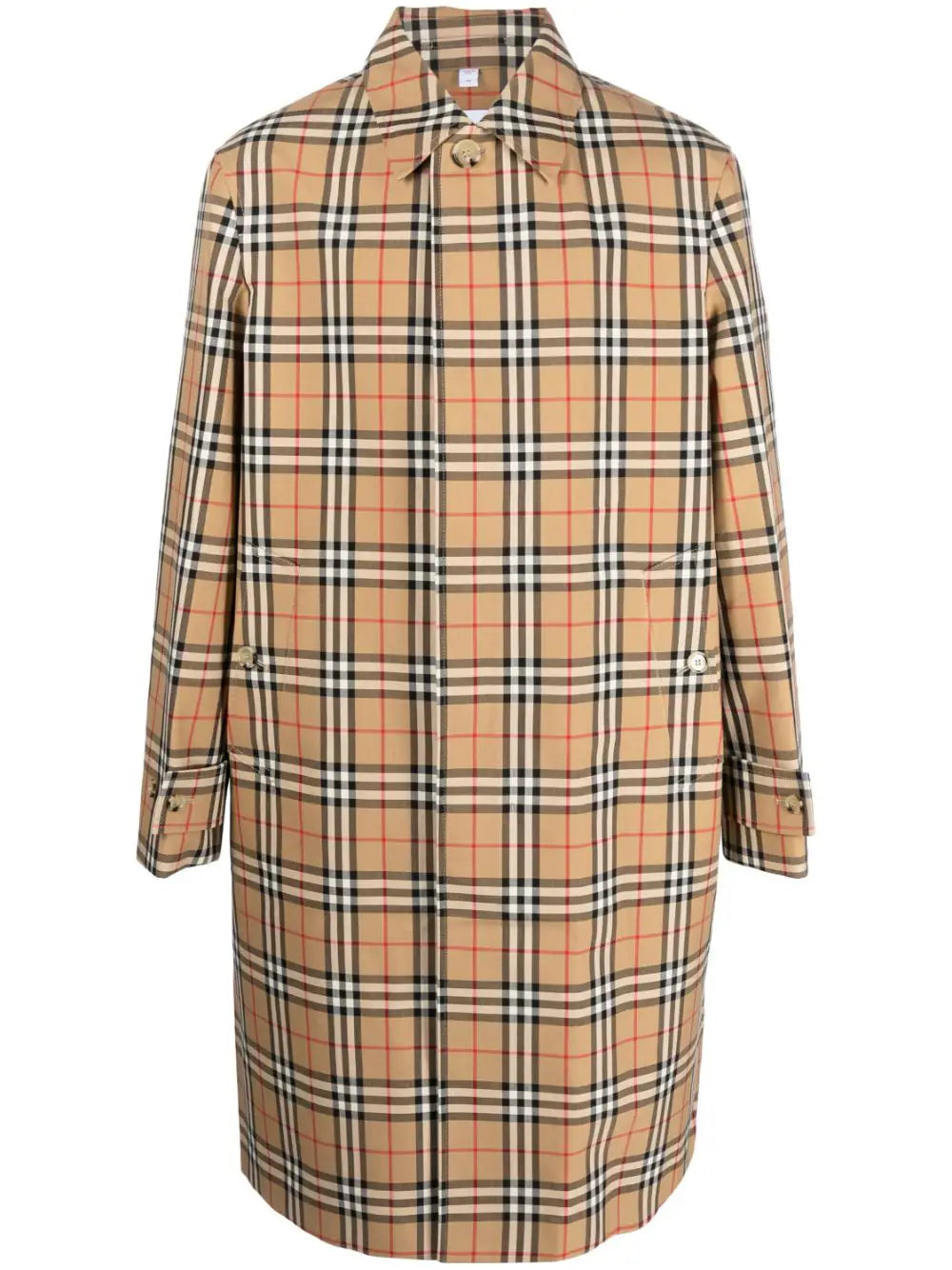 Check-Pattern Cotton Trench Coat