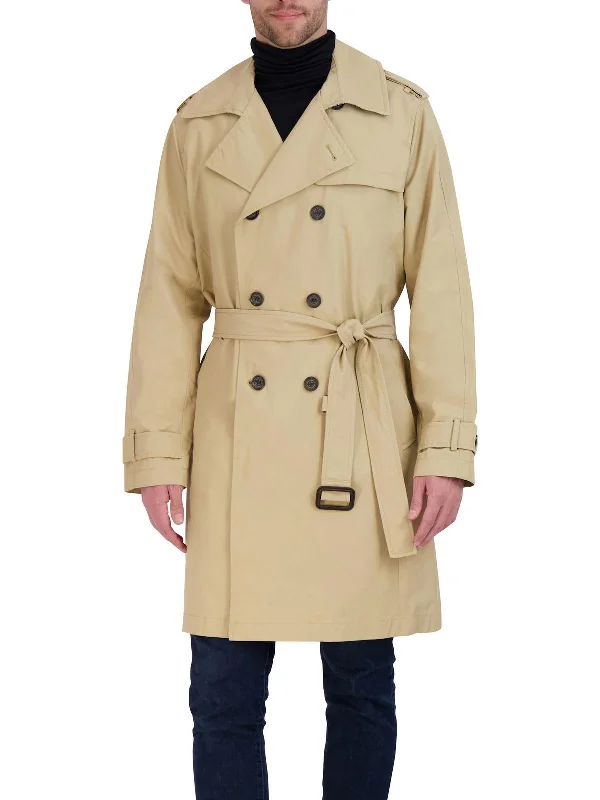 Mens Cotton Blend Double Breasted Trench Coat