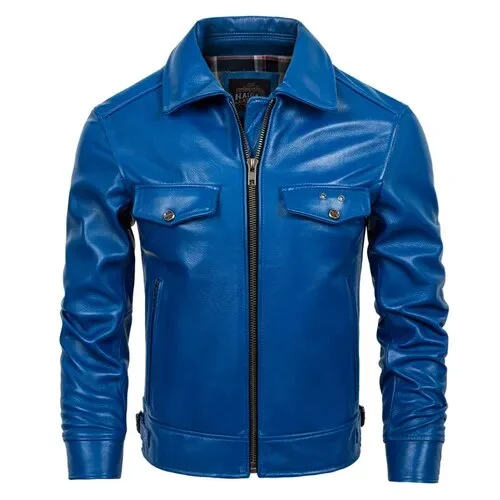 Men's Korean Style Cowhide Leather Slim Motorcycle Short Jacket