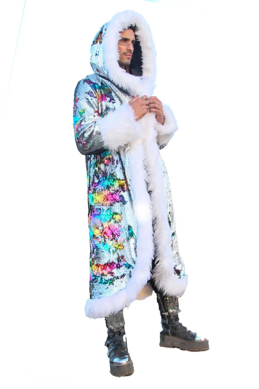 Men's LED Sequin King Coat in "Silver Hologram- Rainbow"