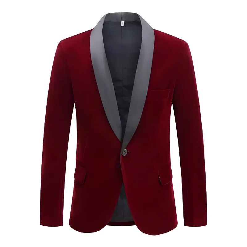 The Xavier Slim Fit Velvet Blazer Suit Jacket - Oxblood