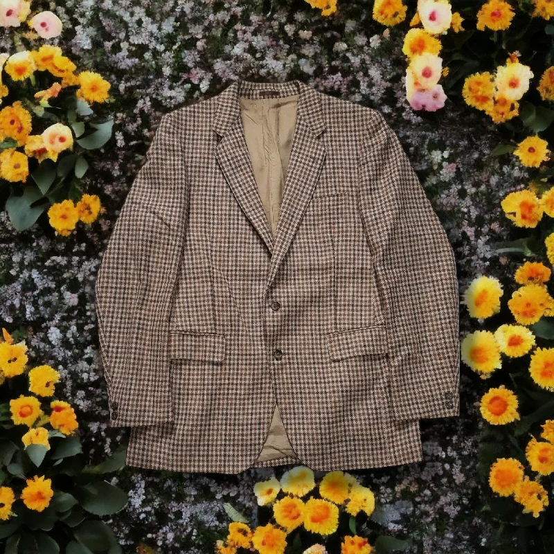 Vintage Aitken and Niven Checked Tan Plaid Wool Oversized Blazer 46"