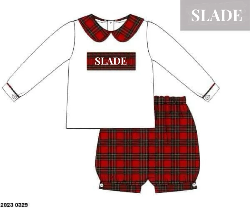 RTS: Christmas Name Smocks- Classic Flannel Boys Bubble Short Set “ SLADE”