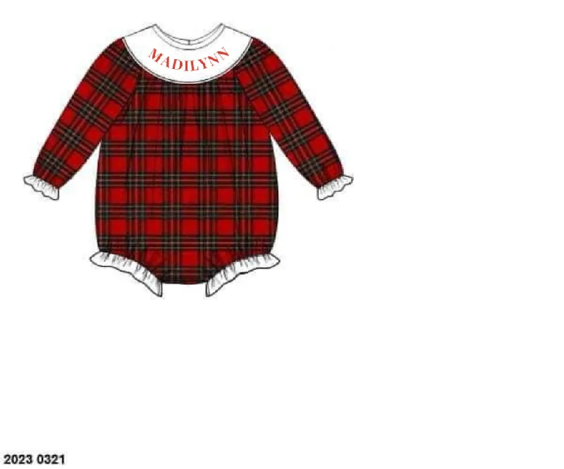 RTS: Christmas Name Smocks- Classic Flannel Girls Bubble “MADILYNN”