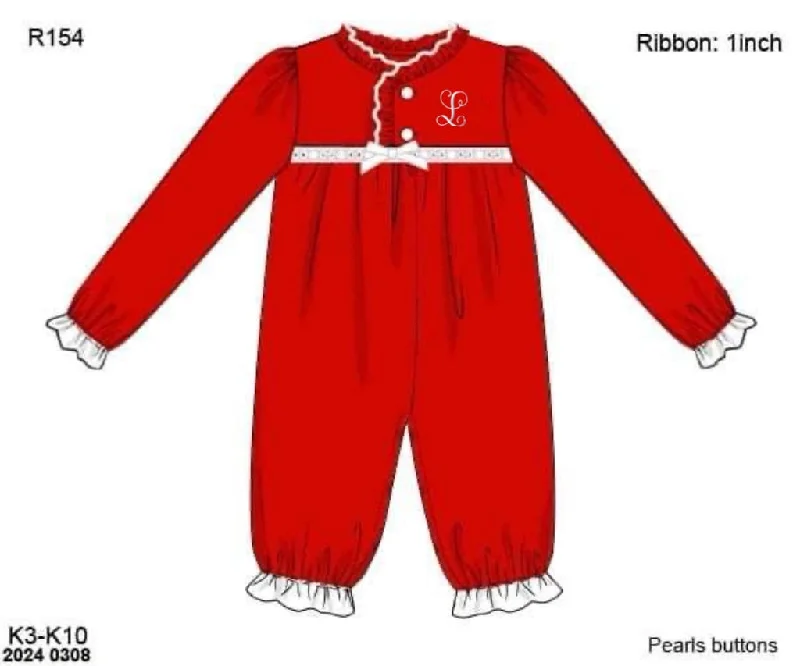 RTS: Jolly Pjs- Girls Red Ribbon 1pc Lounge “L”